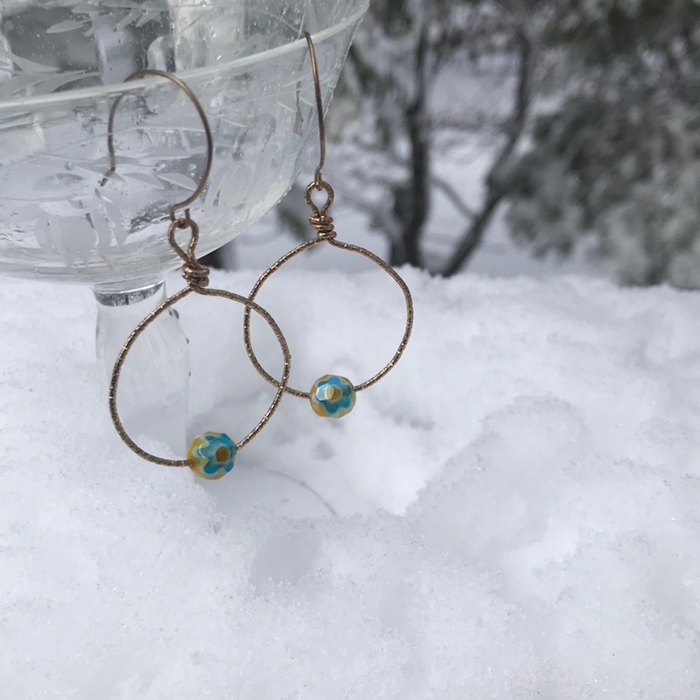 SALE! 3/$18 Yellow & Green Millefiori hoops